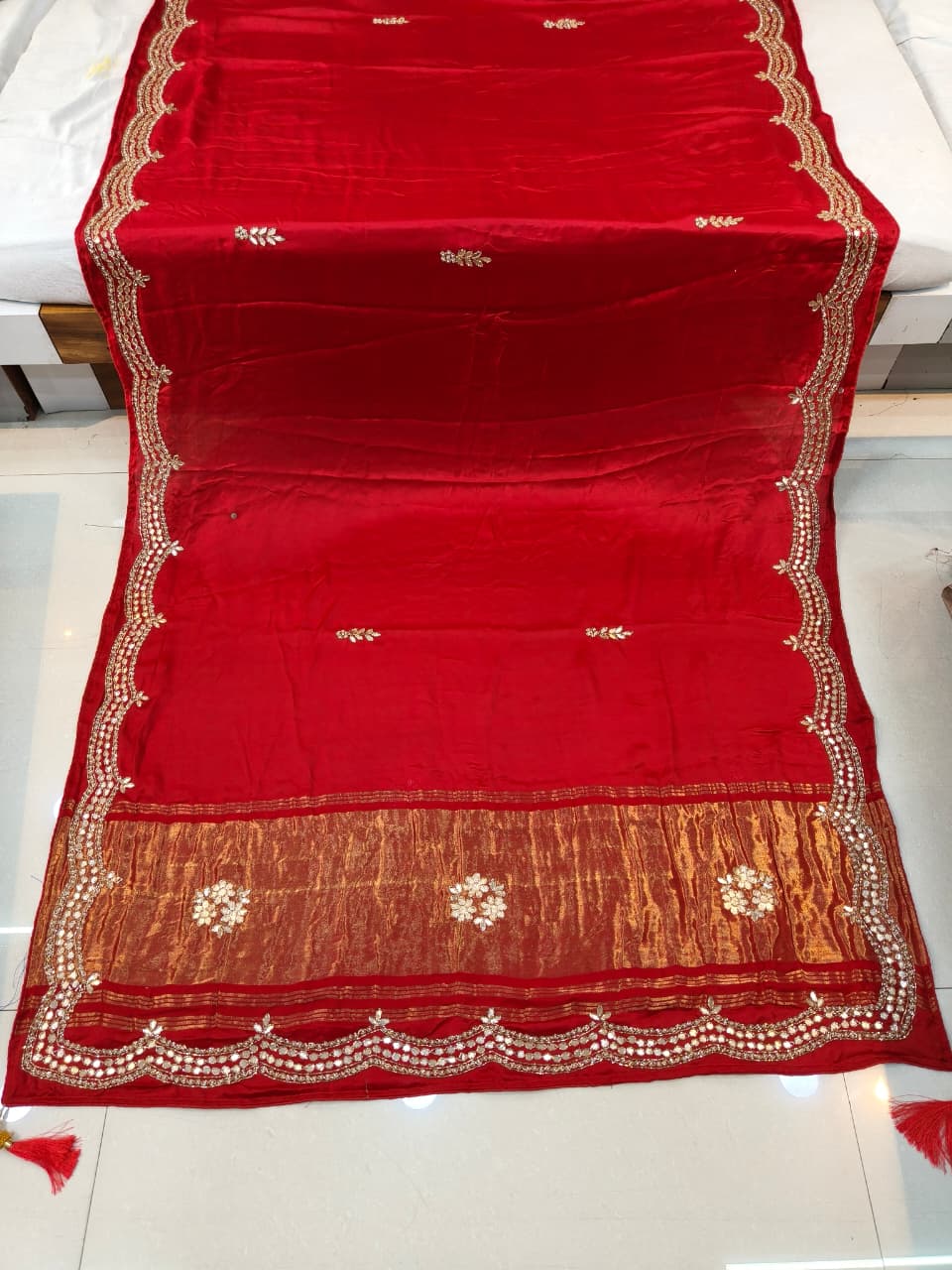 Pure Modal Silk heavy hand work gotta pati with tissue pallu Saree