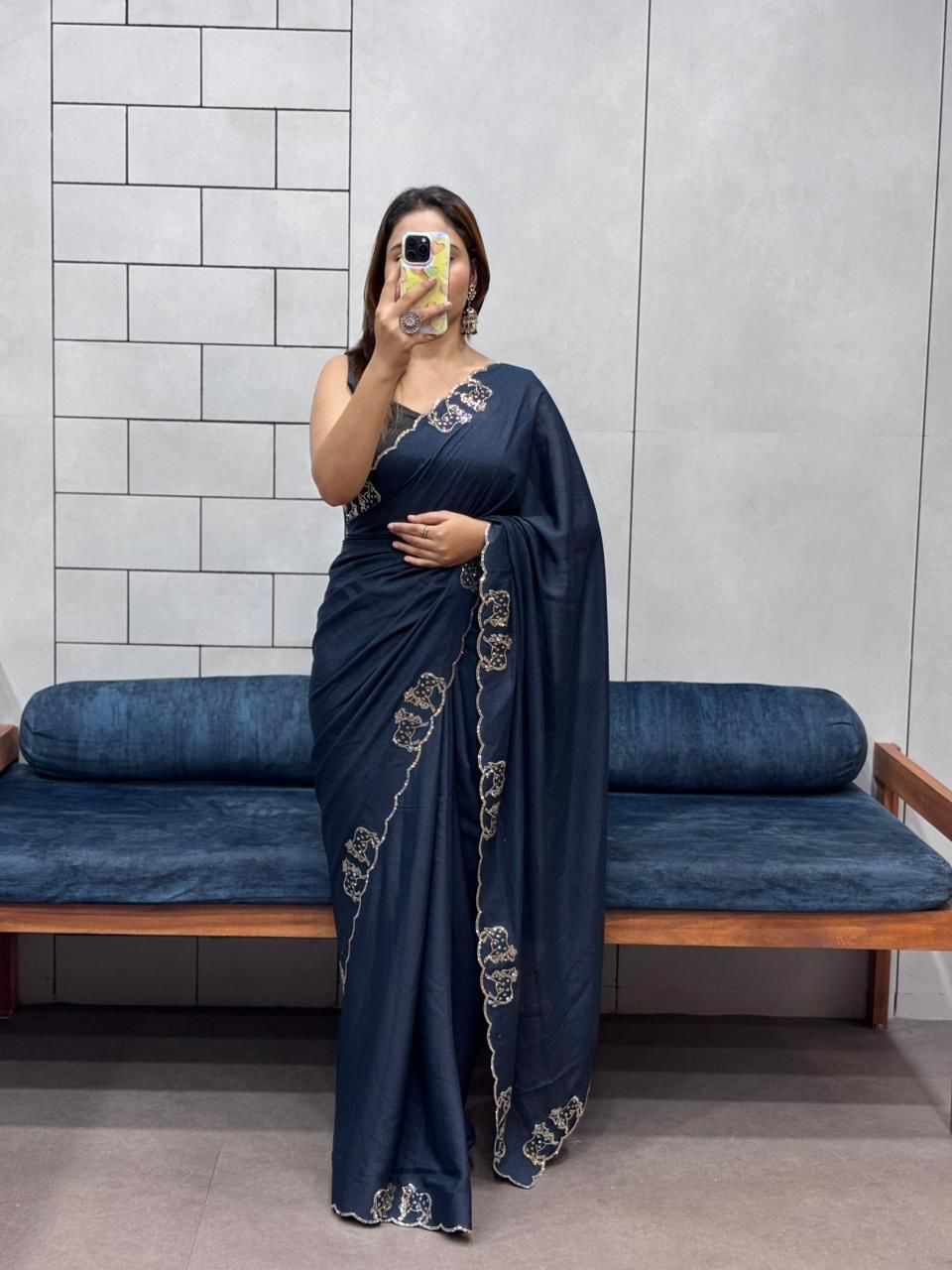 RICH TWO TONE CHOCOLATE  FABRIC RICH SHINING WITH DIAMOND WORK SAREE