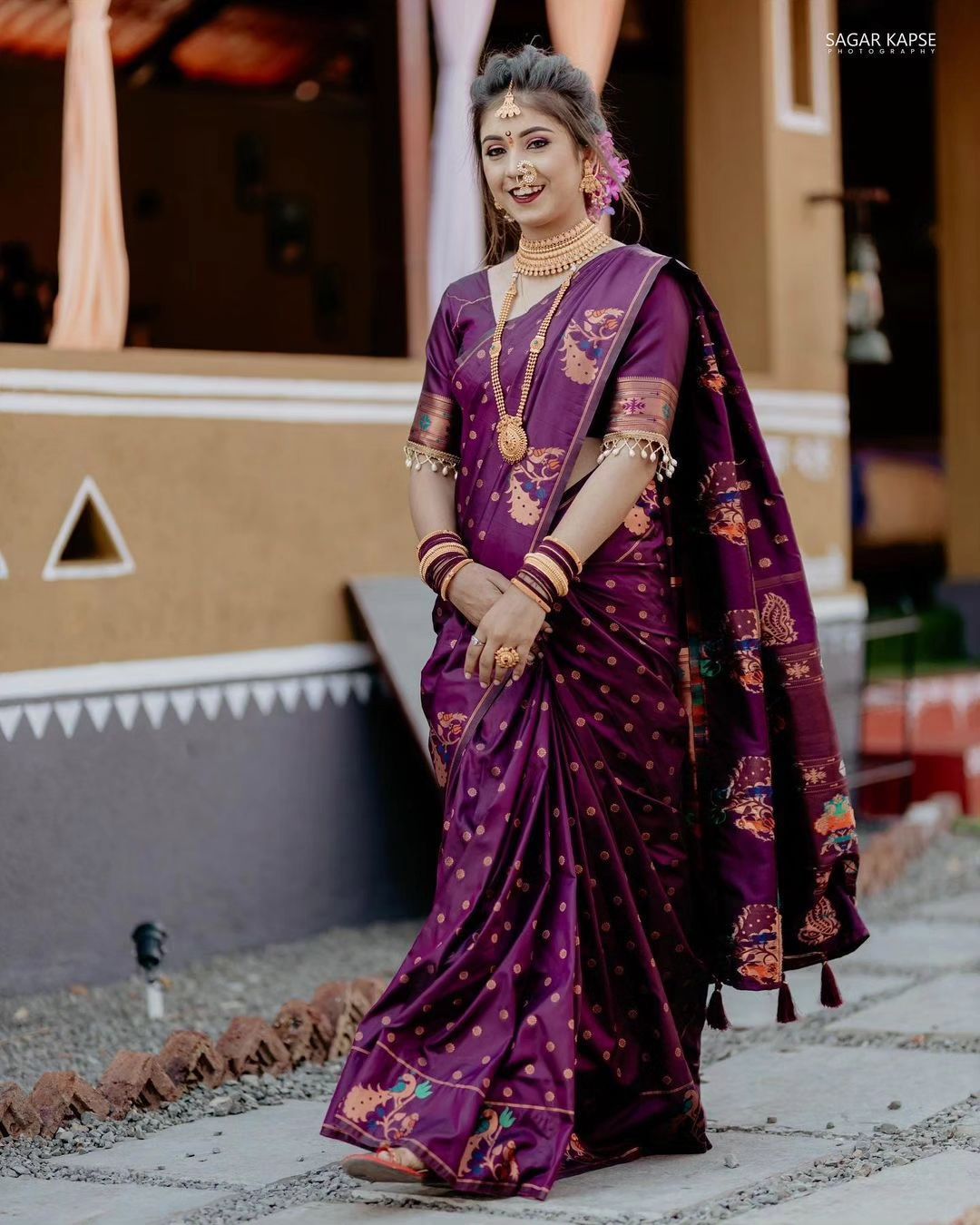 Soft Pethani silk saree with Copper zari weawing design and Meenakari weawing