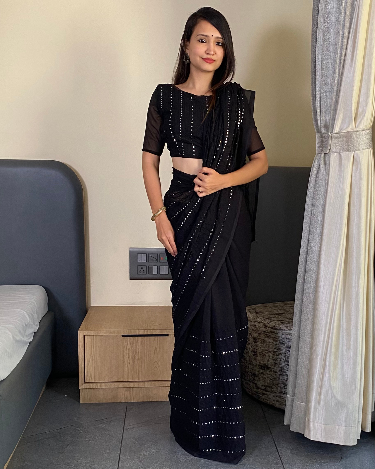 Fox Georgette Saree Heavy Embroidery Sequnce Work