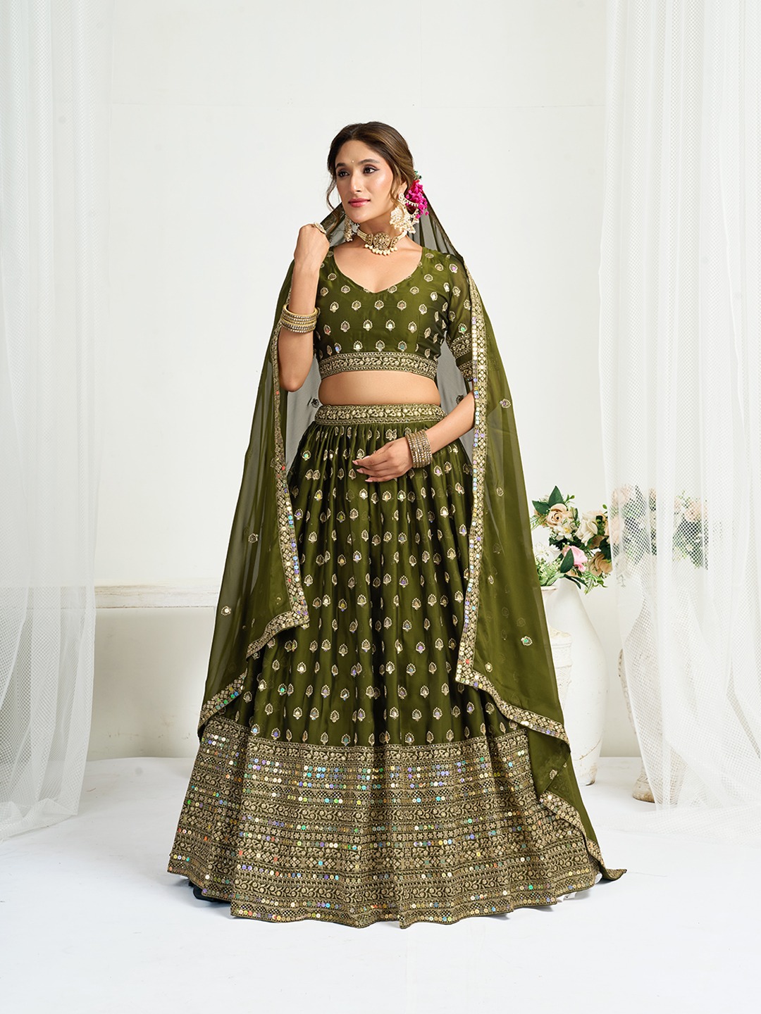 Semi Stitch Silk Lehenga Choli