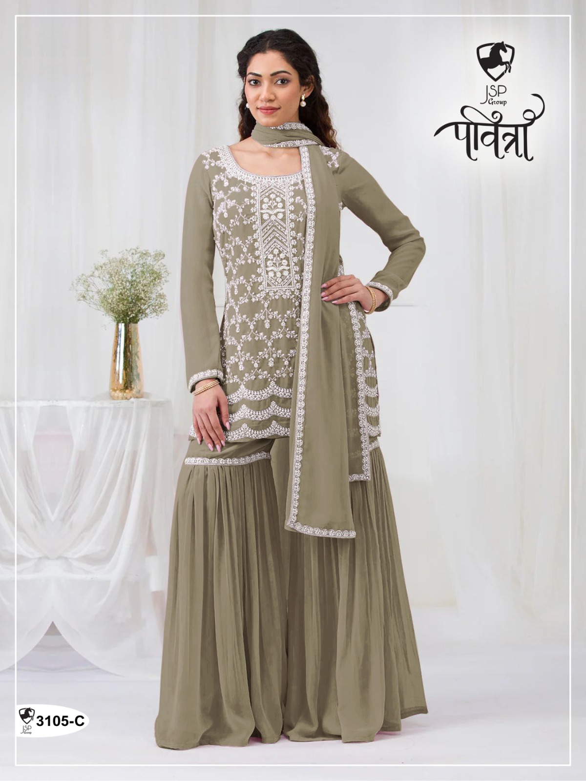 Faux Georgette with Heavy Embroidery Cotton Thread Work Suit