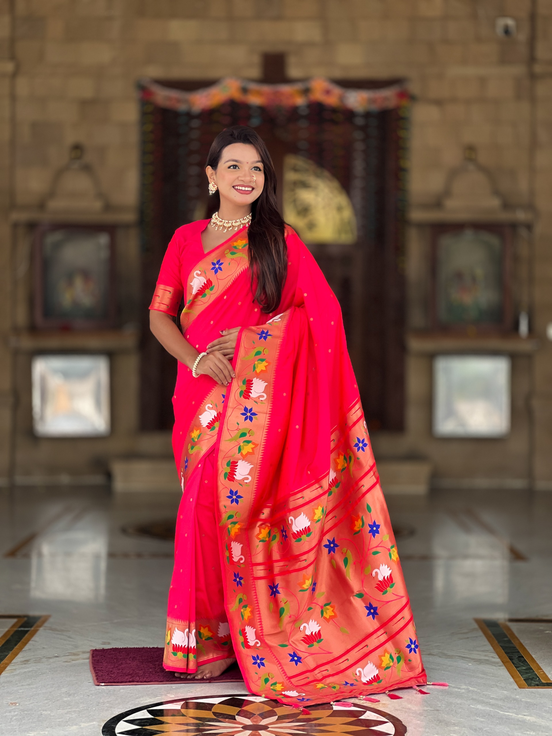 Soft Pethani silk saree with zari weawing Motifs design 