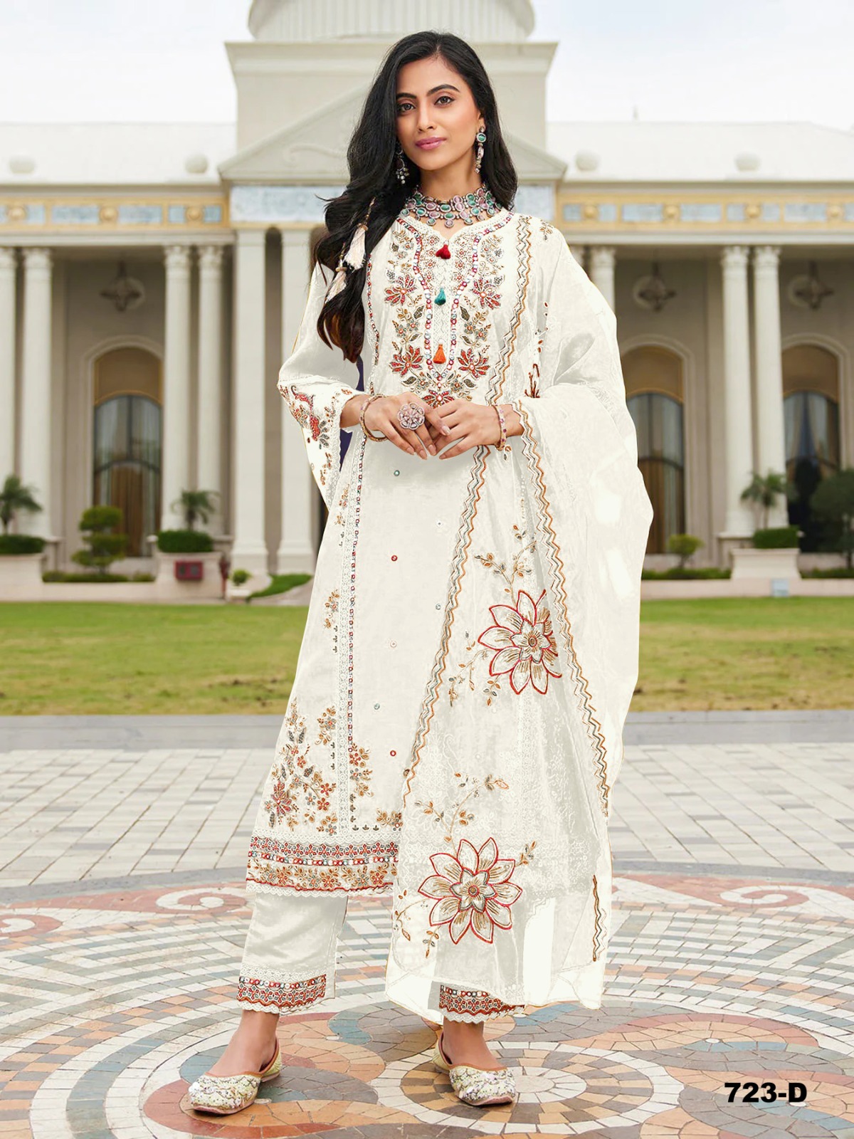  PV Cotton with Heavy Embroidered VISCOSE Multi Thread Zari & Sequence Work Suit