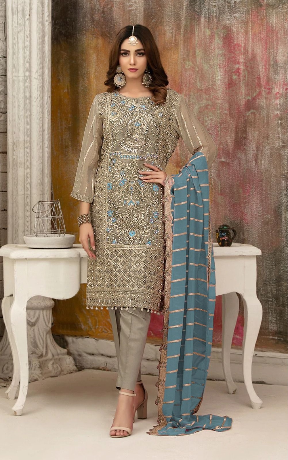 FAUX EMBROIDERED HEAVY HANDWORKED SUIT