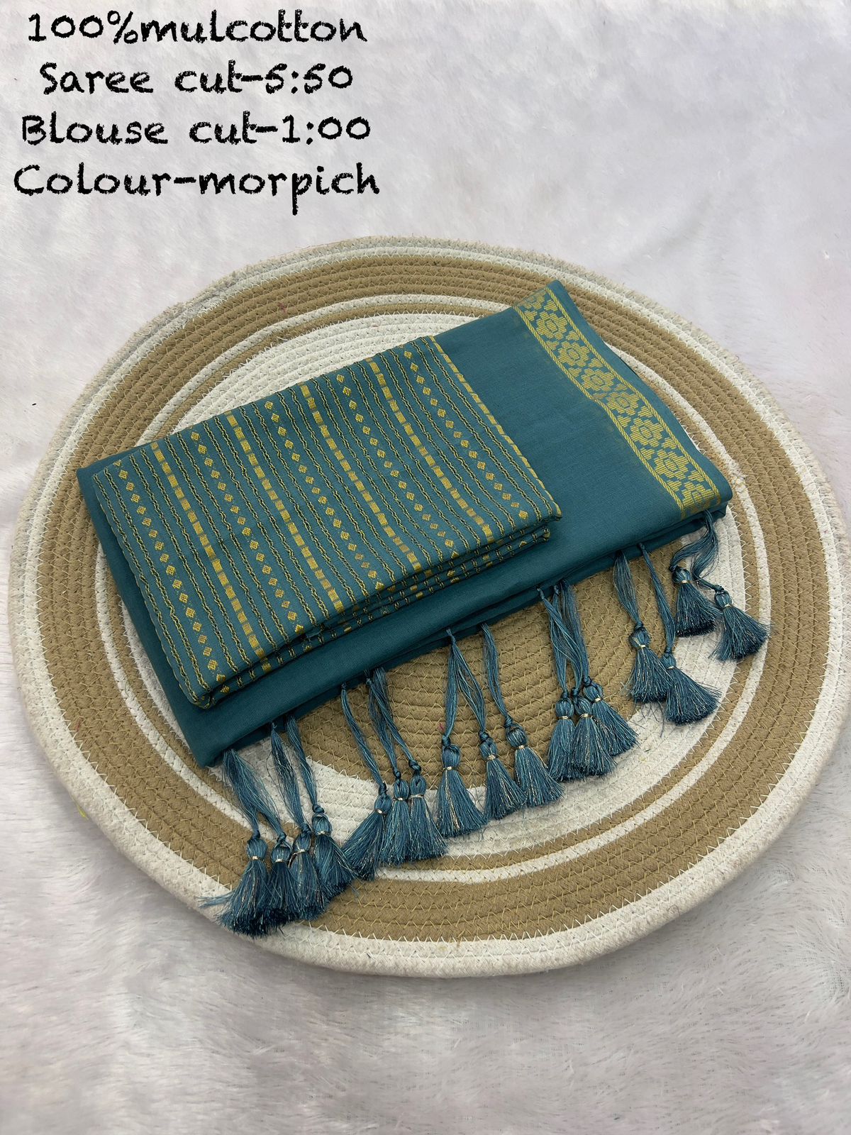  Mul cotton Golden weaving border Saree