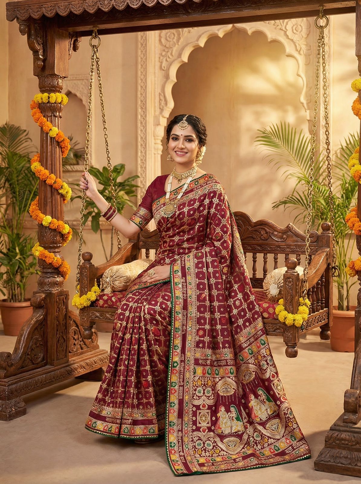 Pure Dola silk with Zari weaving Saree with zarkan Pallu  border