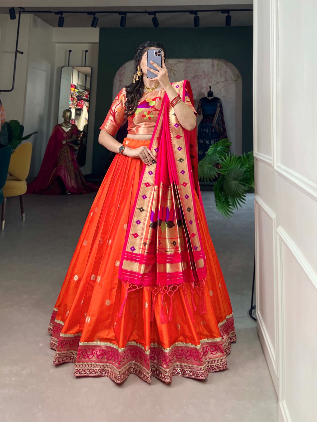 This Jacquard Silk Paithani Lehenga Choli is the perfect classic
