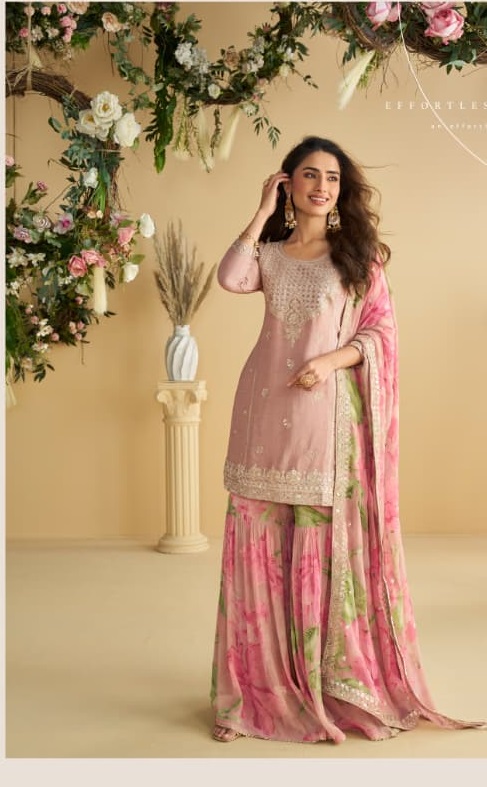 Real Chinon with Embroidery siquance work Suit