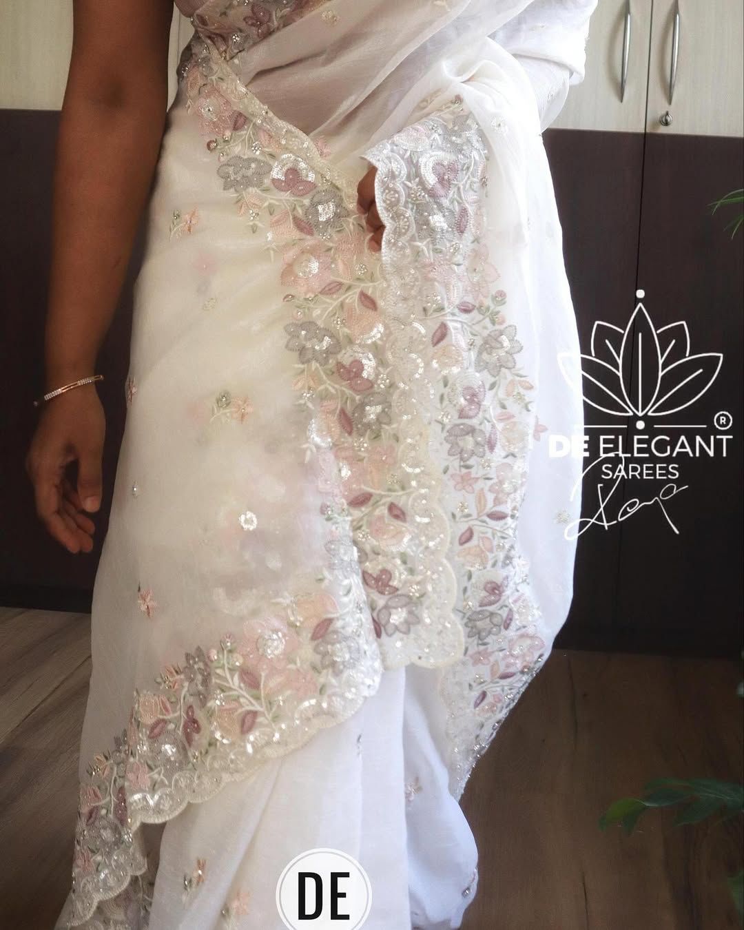 Soft Crunshy silk fabric with multi embroidered work Saree