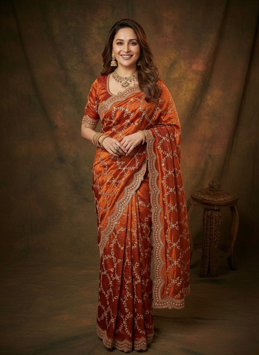 RICH SPACE SILK FLOWER SEQUENCE WORK SAREE