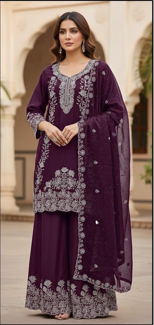 Heavy Star Georgette With Zarkan Work Suit