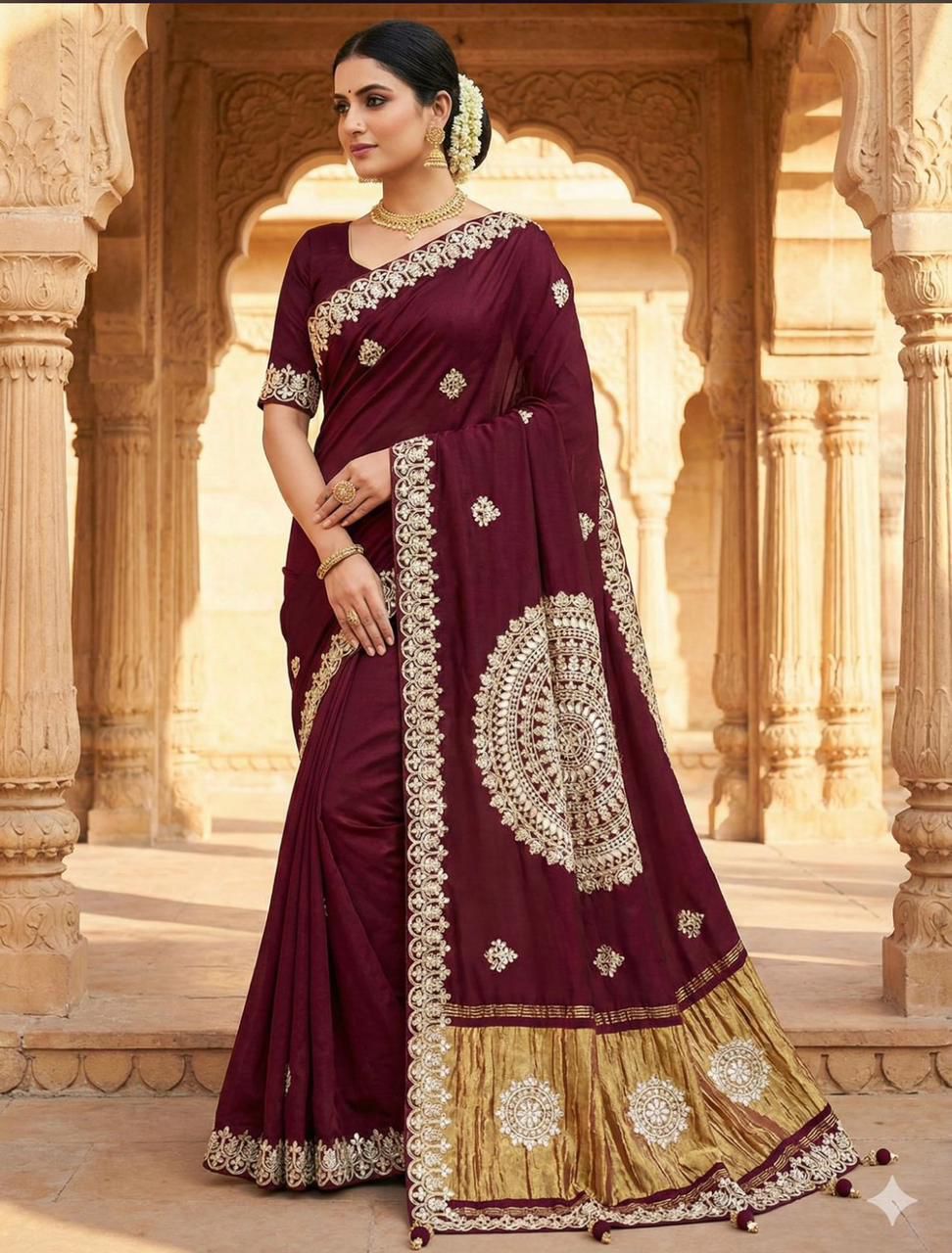 Heavy embroidery work gotta pati with tissue Saree