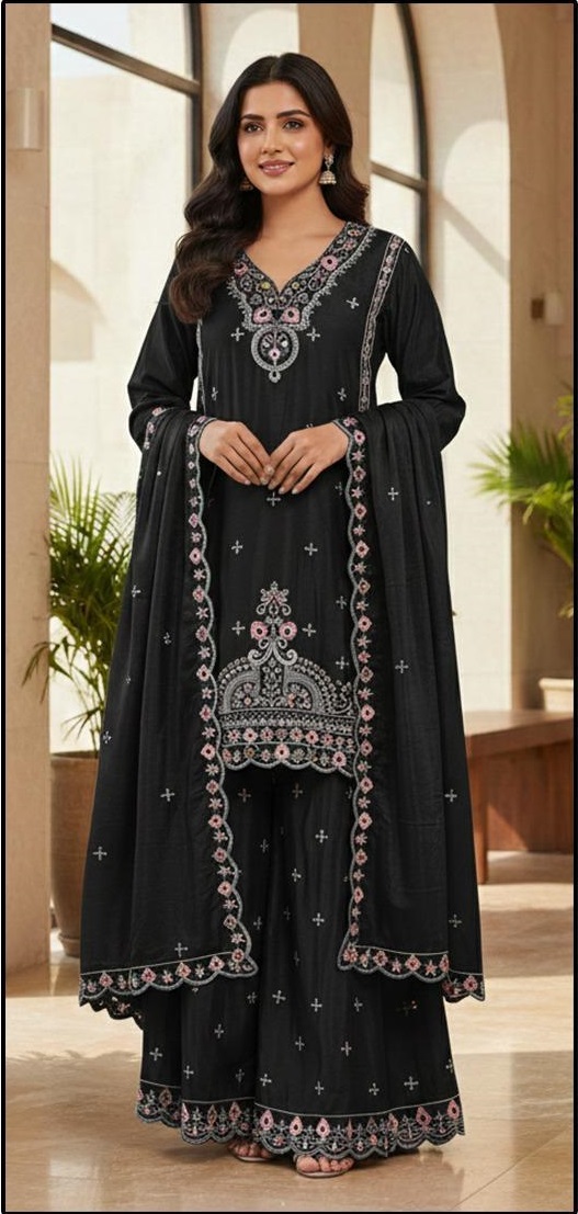 Heavy Chinon With Cut Work SUIT