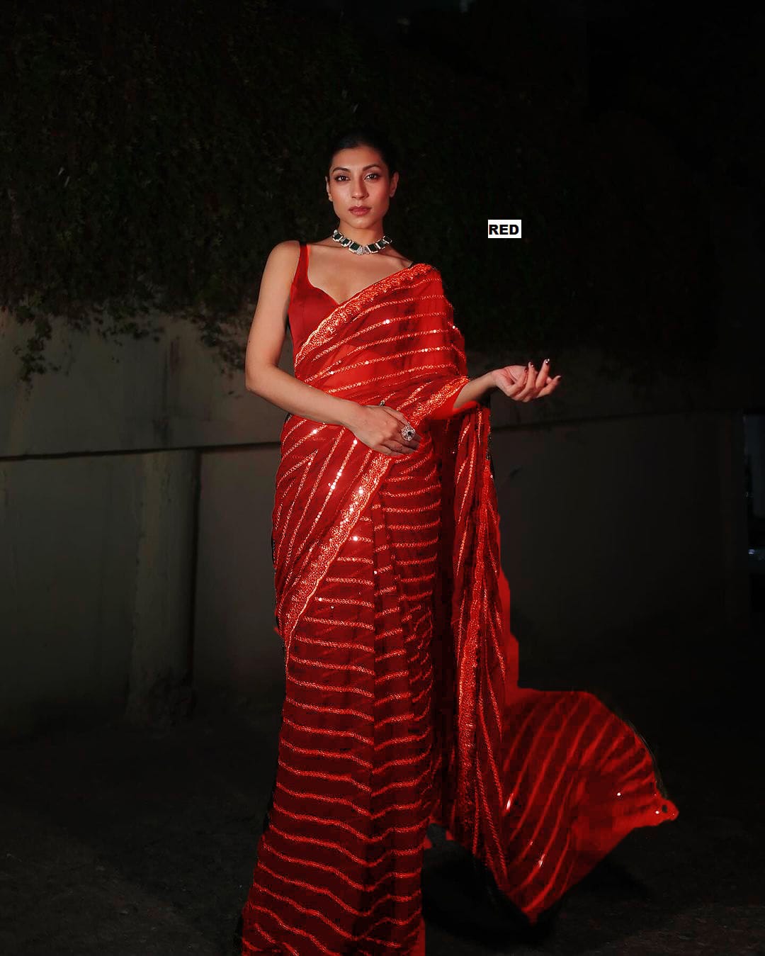 Full Saree Georgette With Heavy 5MM Sequins Embroidery Work