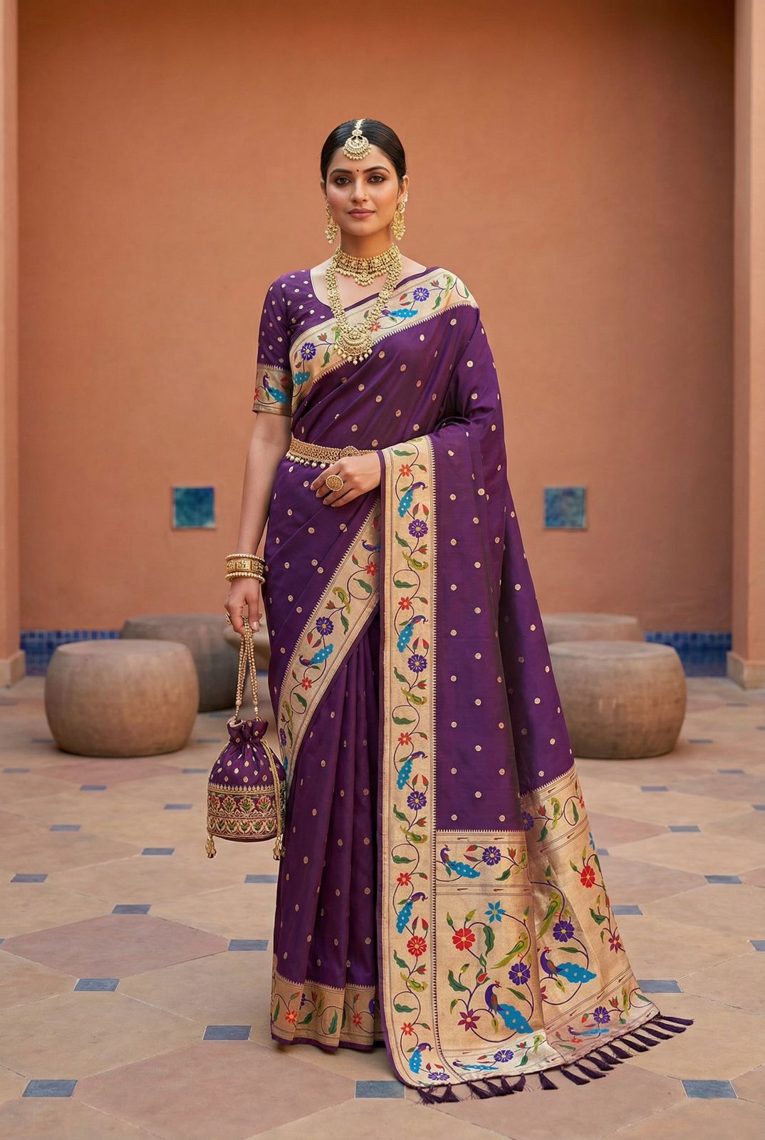  Soft Pethani silk saree with zari weawing Motifs design