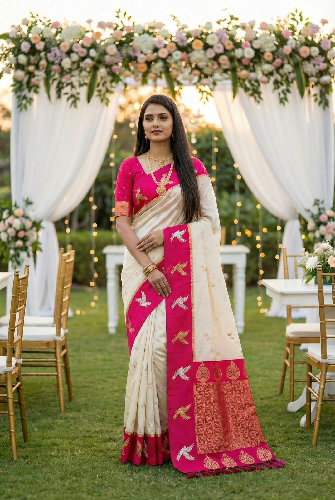 Soft Premium silk fabric saree with zari weaving small motifs design