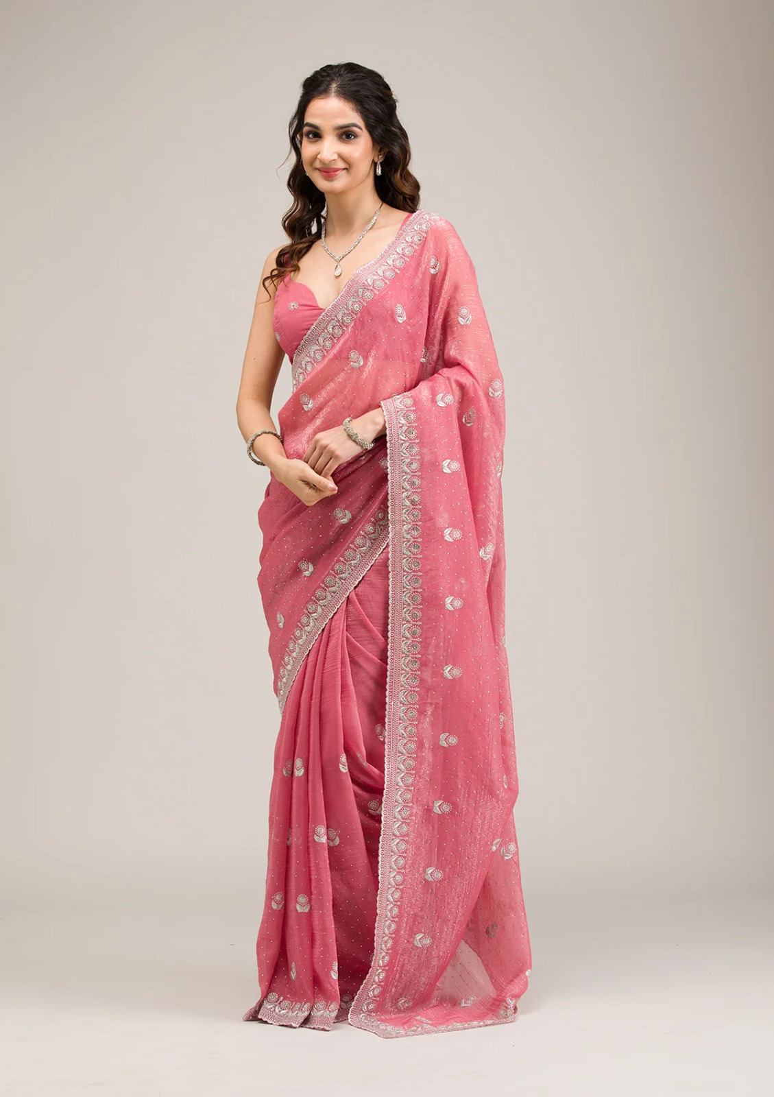Heavy Crunchy Ciffon Embroidery Threads Saree 