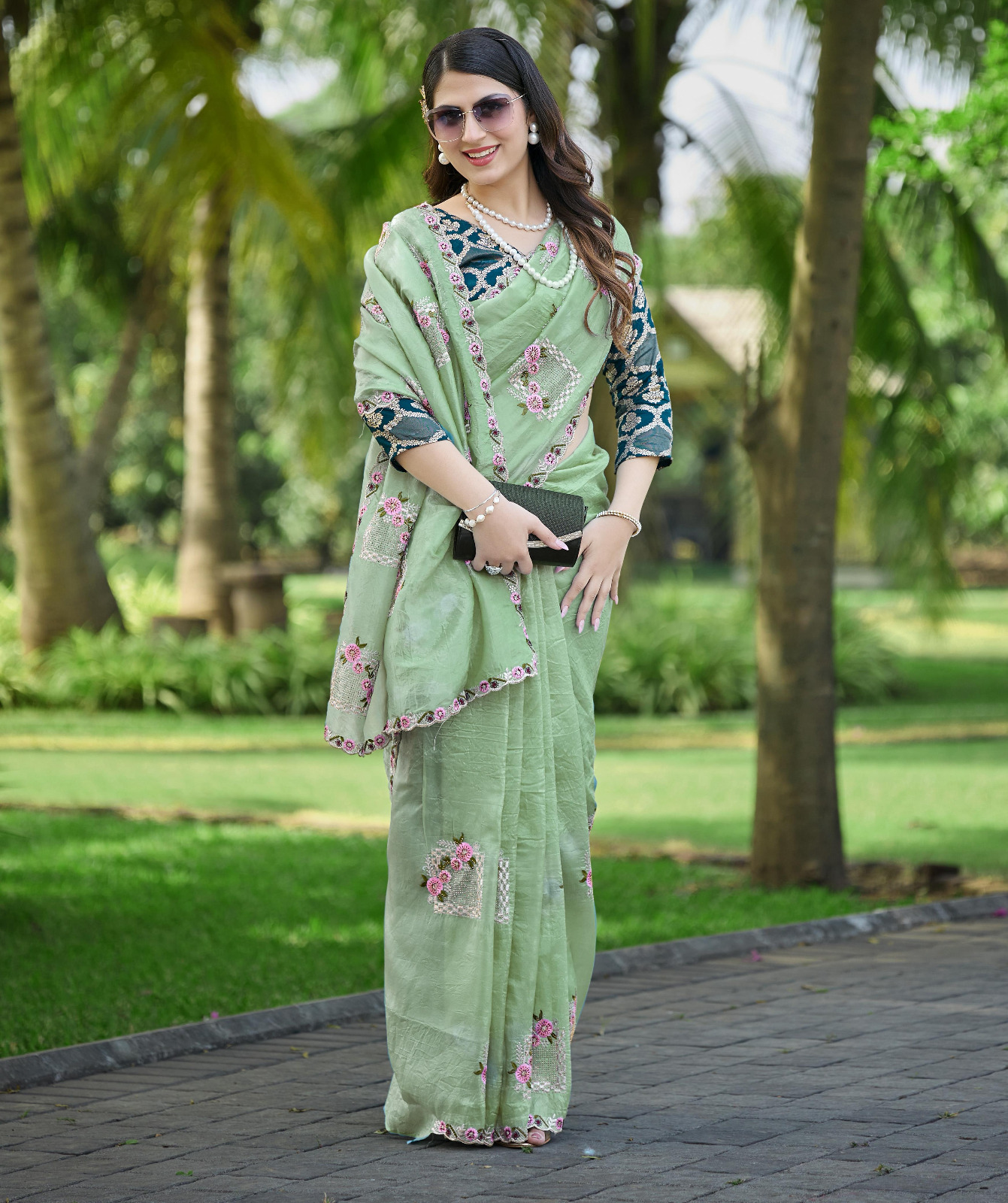 Pure Gold Crush Silk Beautiful Floral Embroidery all Over The Saree