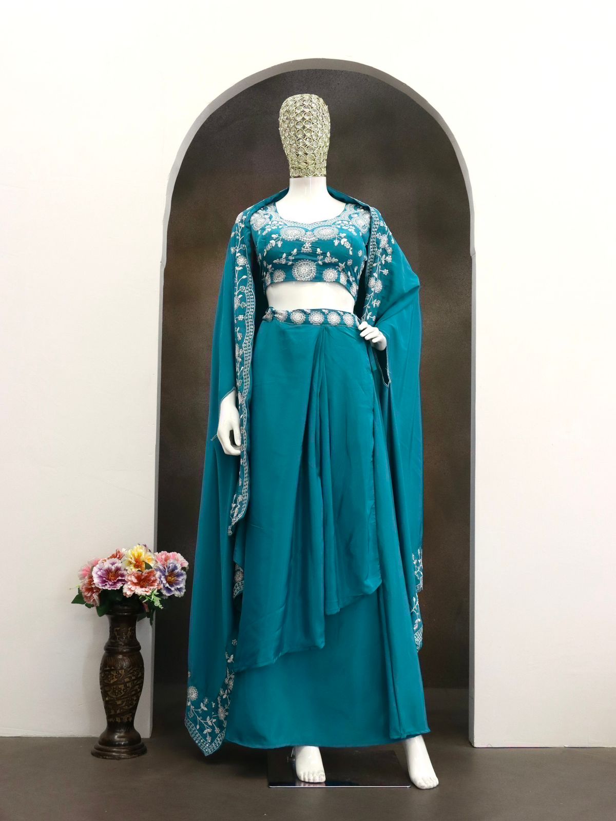 Real Modeling Indowestern three piece set with embroidery With Embroidery Work