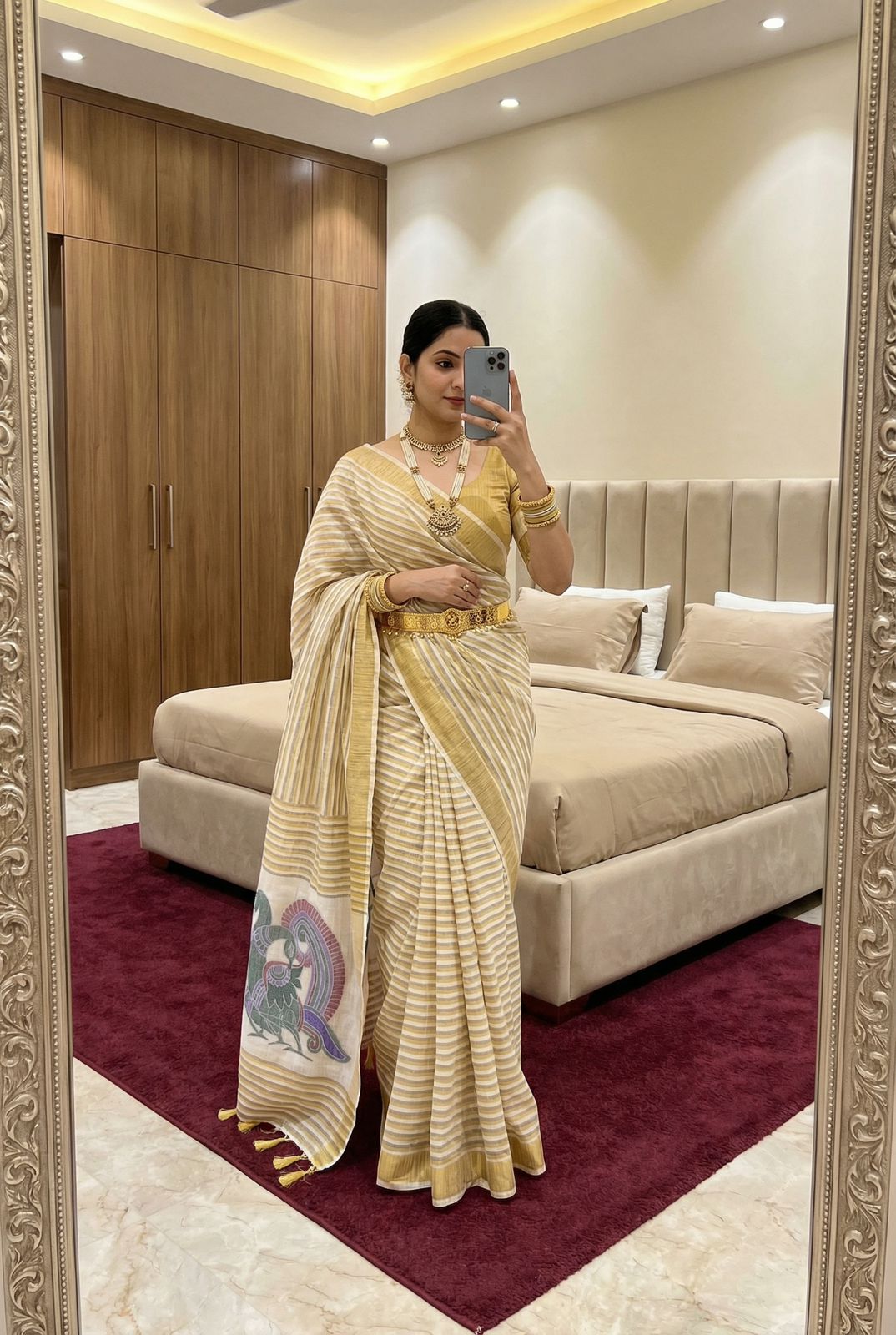 Soft Premium Linen Cotton with lining design all over the saree