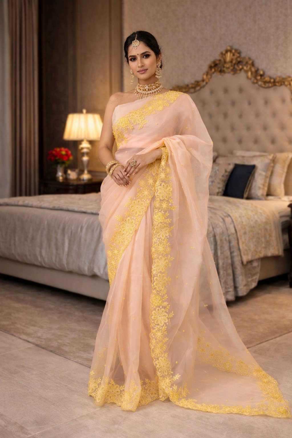 Heavy Soft Organza Thread Zari With Sequnce Border Saree