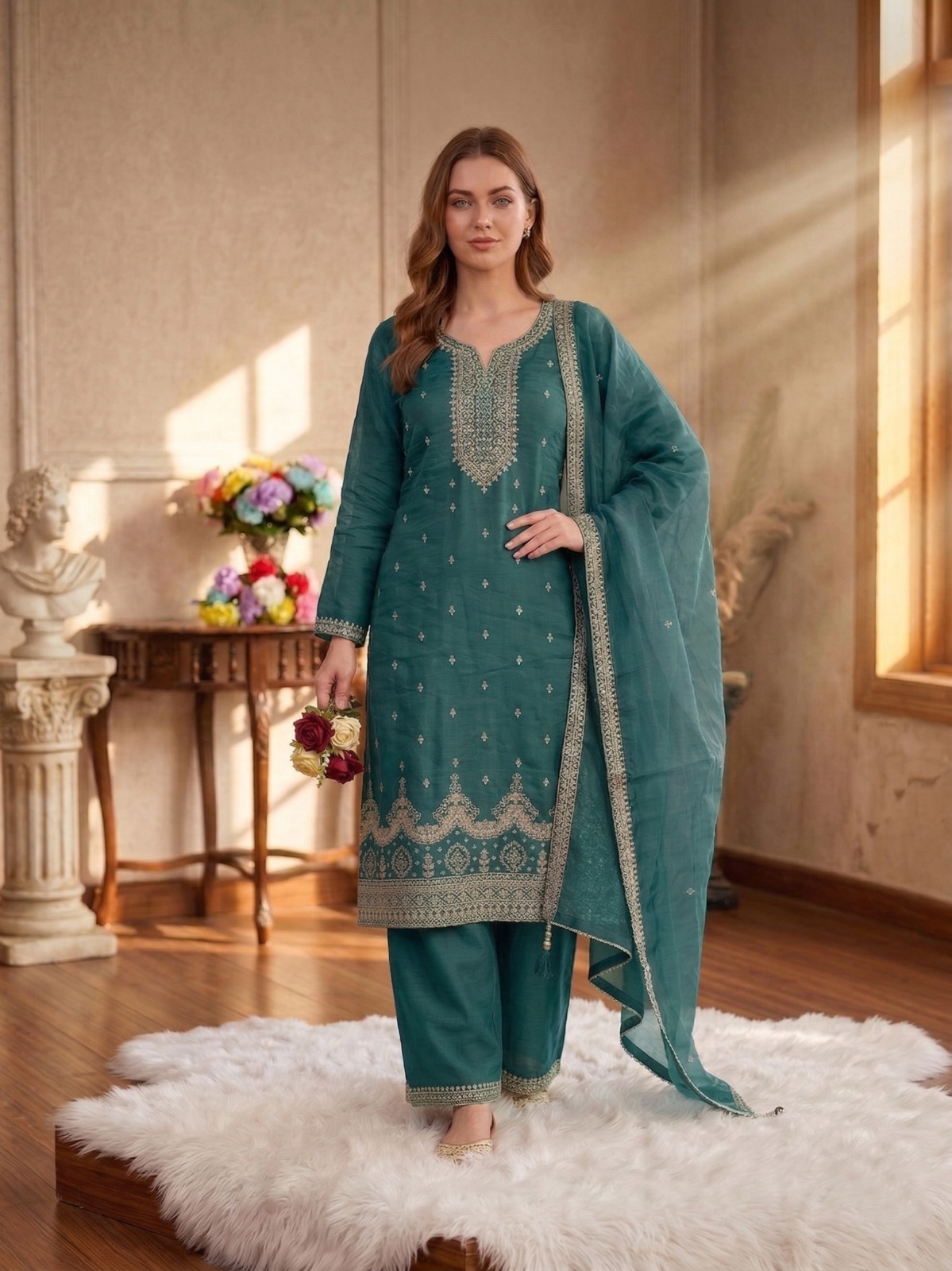 Fancy Crush with Heavy Embroidery sequence work suit