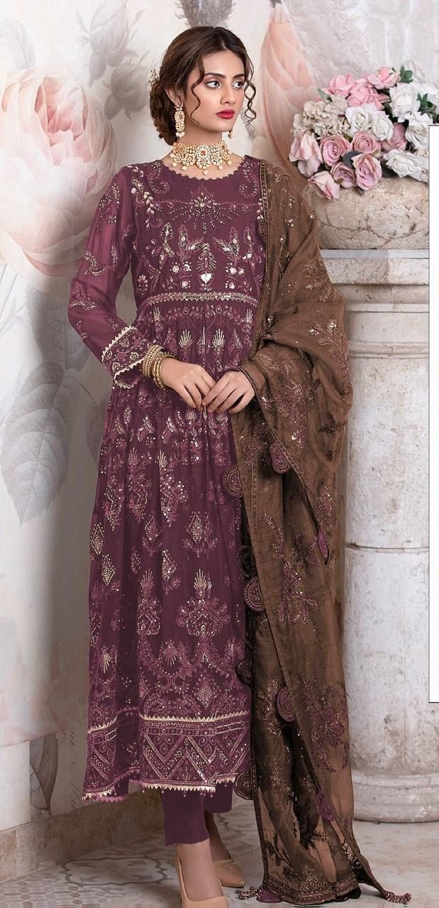 Heavy Faux Georgette with Embroidery Squence Work Suit