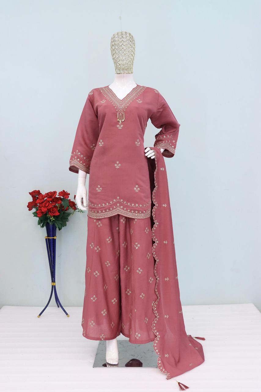 Roman Silk with Heavy Embroidered & Squence work Suit