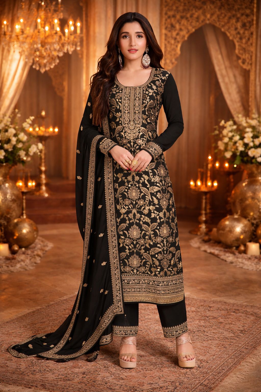 Pure Jacquard Viscose Neck embroidery Work Suit
