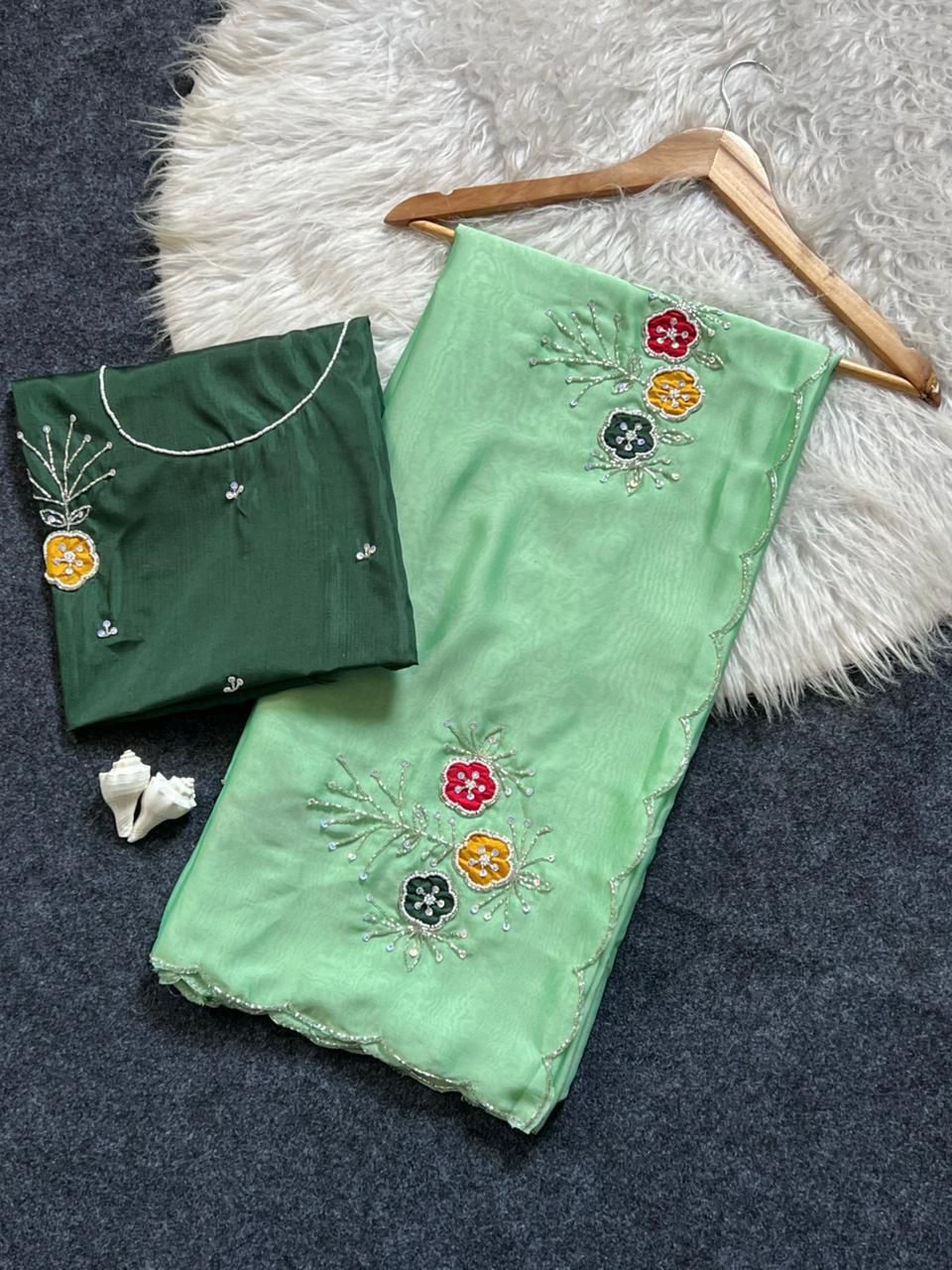 Soft Rangoli fabric With Handwork Khatali Butta With Cutdana Saree