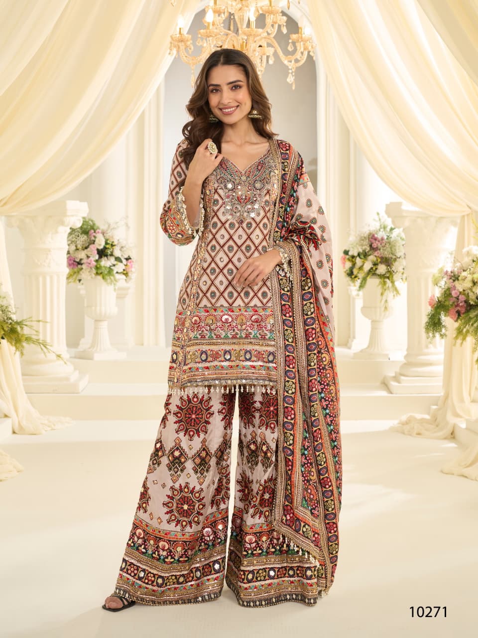 Heavy  Natural Crep Silk  With Digital Print With Aari Work Suit