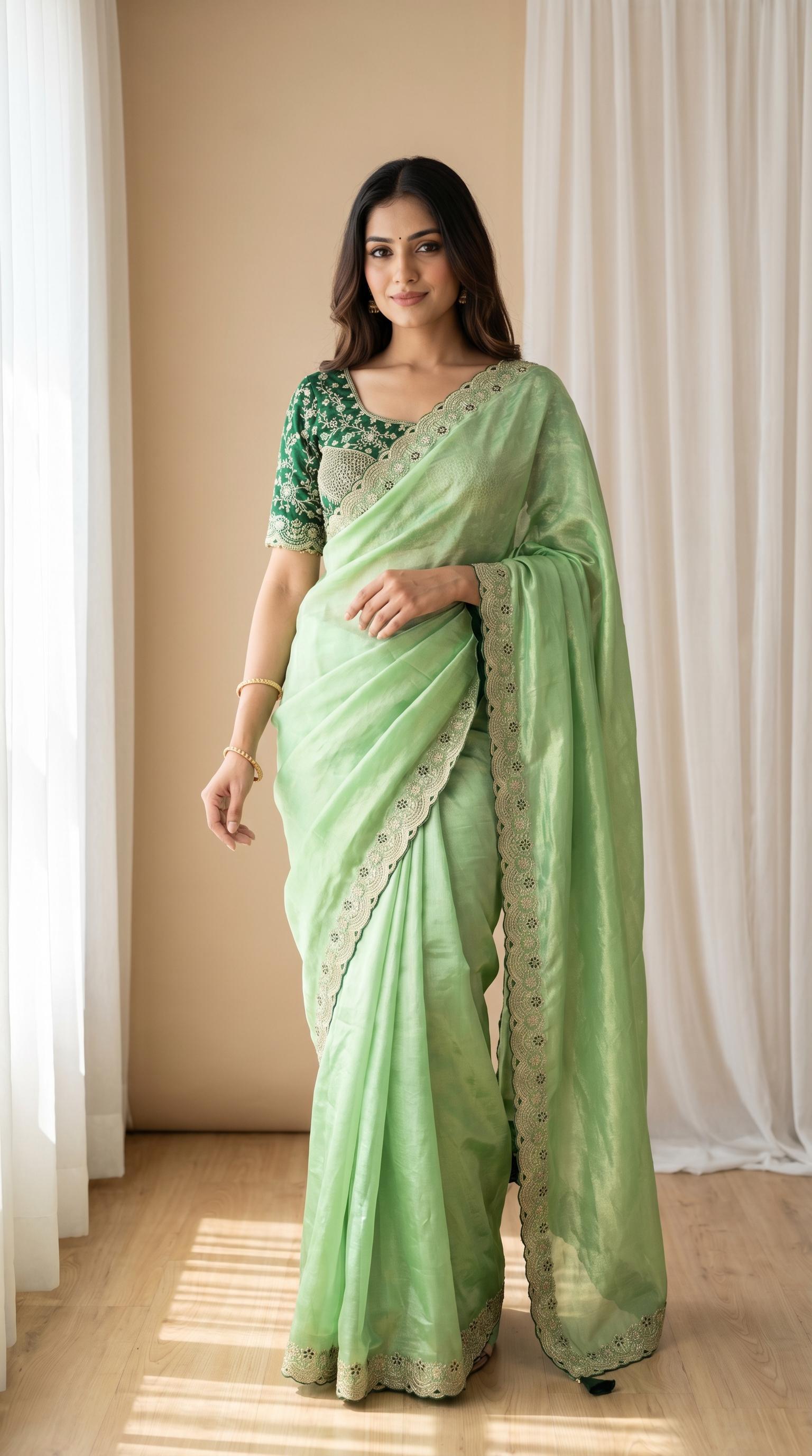 Premium Space Silk Saree With Beautiful Embroidary Theard Work