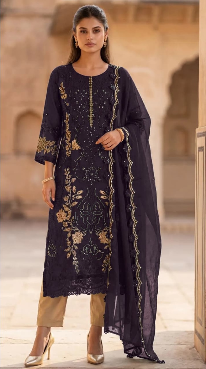 Crunchy With Embroidery Sequence Work Suit