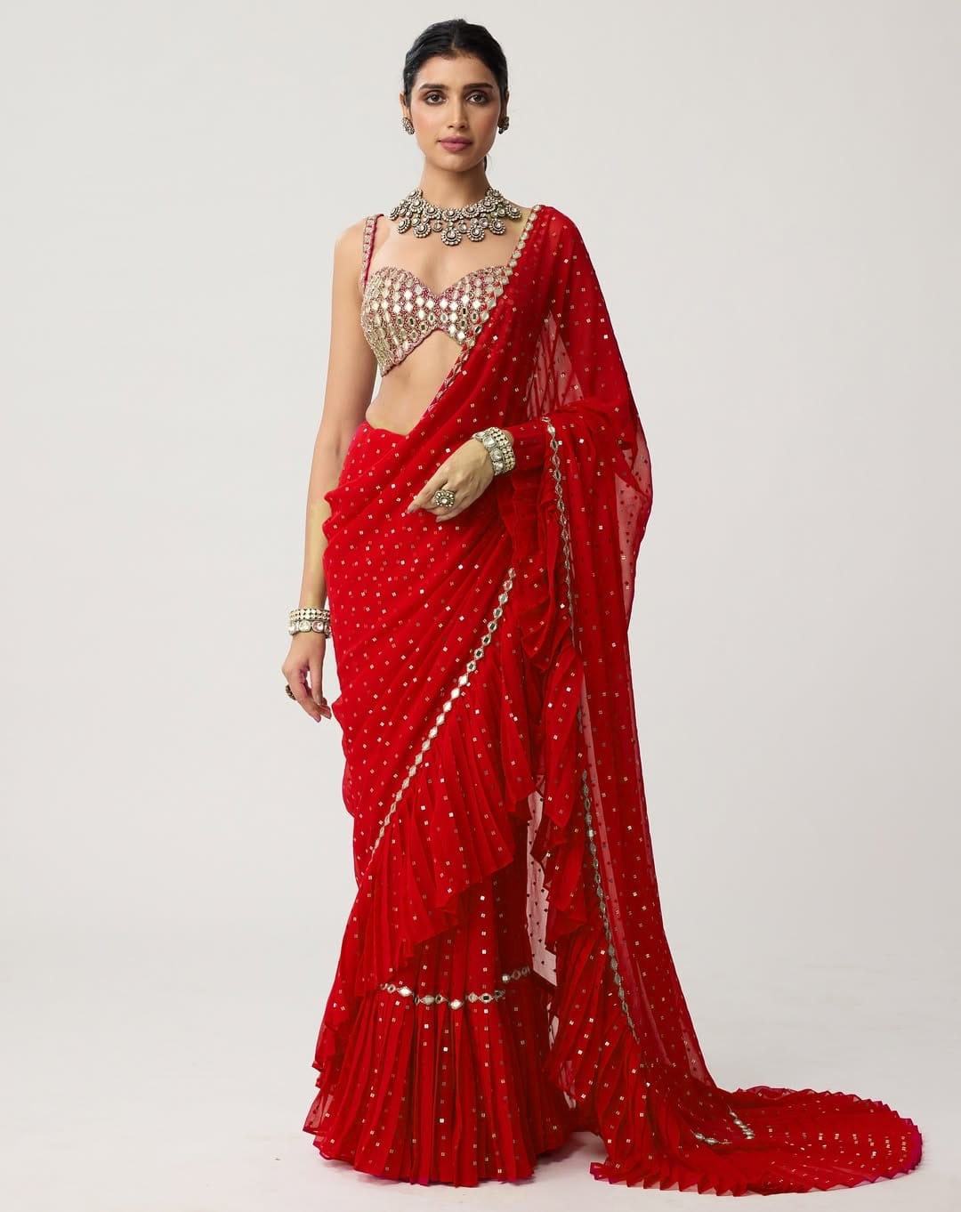 NEW BOLLYWOOD SUPERHIT DESIGN LAUNCHING SEQUINS CRUSH PLEATED SAREE