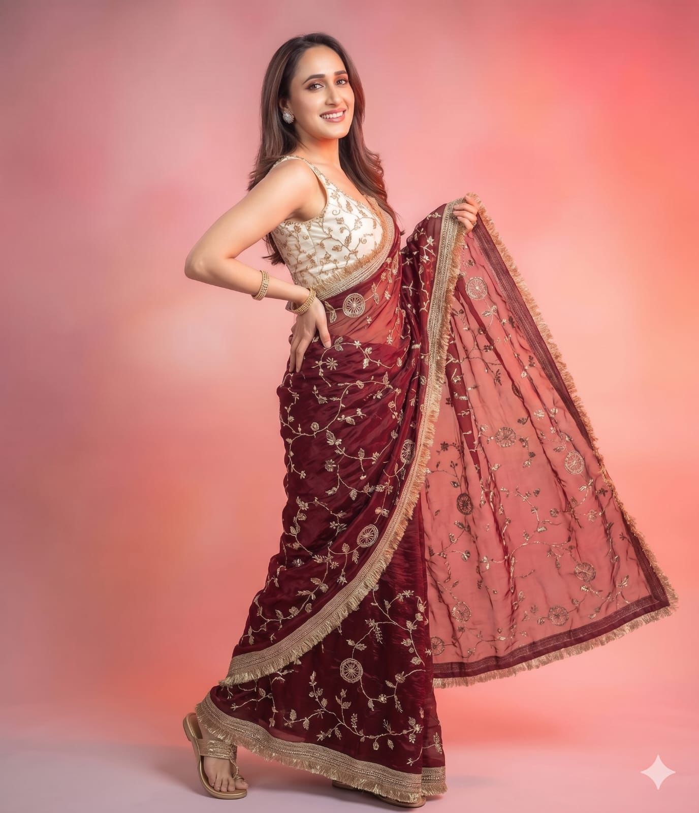 Space Sattin Bits Sequence Work Saree With Contrast Running Blouse 