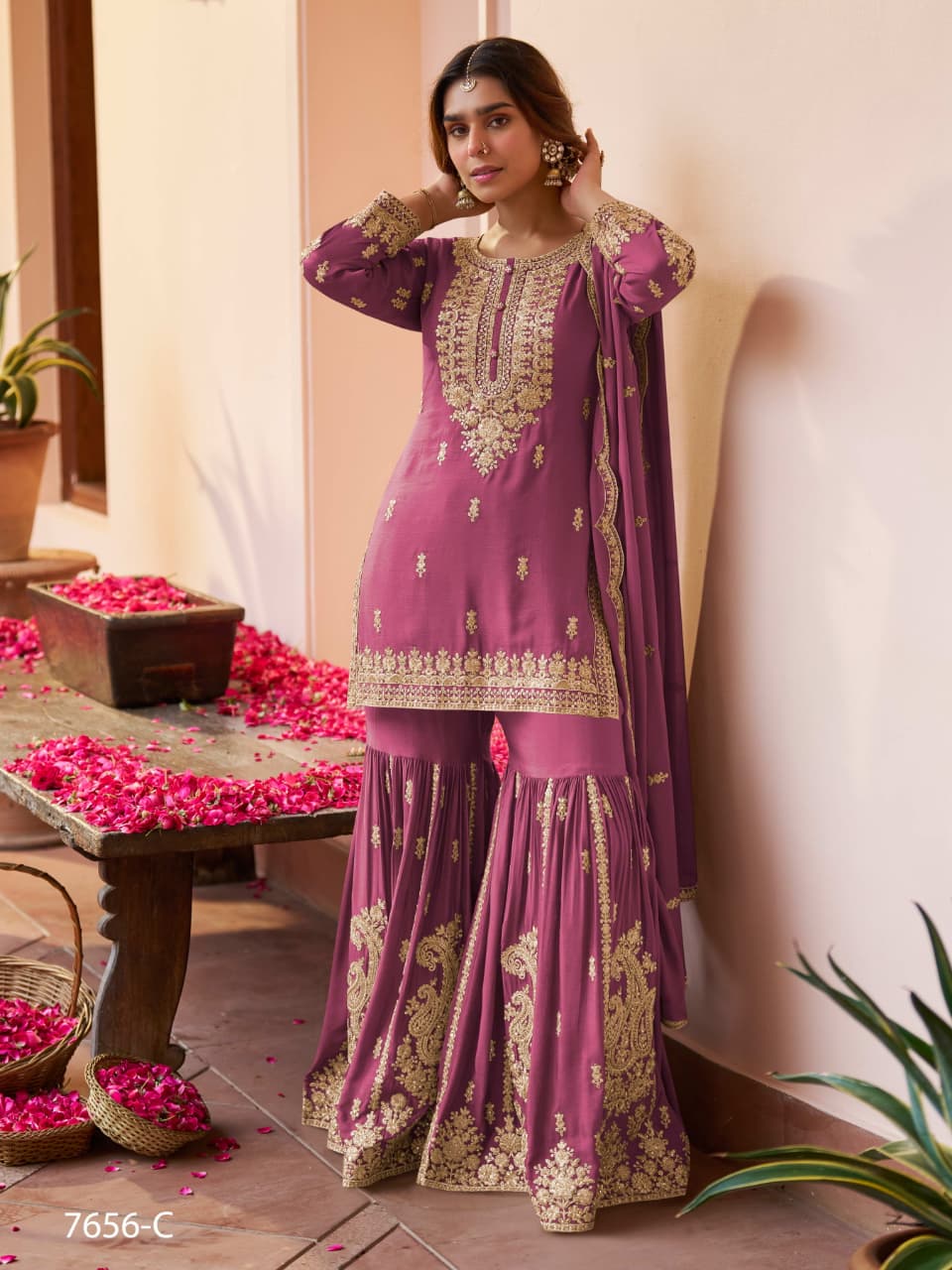 Heavy Chinon With  Sequence Embroidery Stich Work Designer SUIT