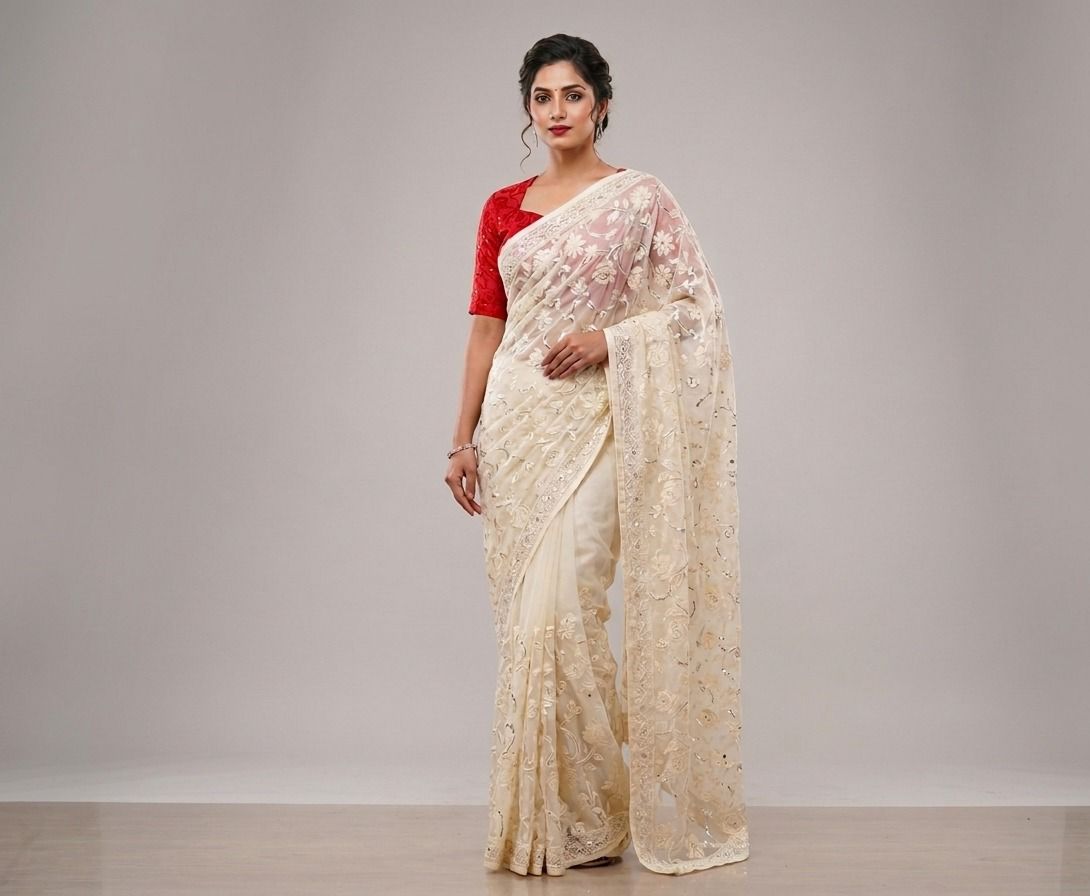 Georgette fabric fabric with 3mm sequence and multi embroidered work Saree