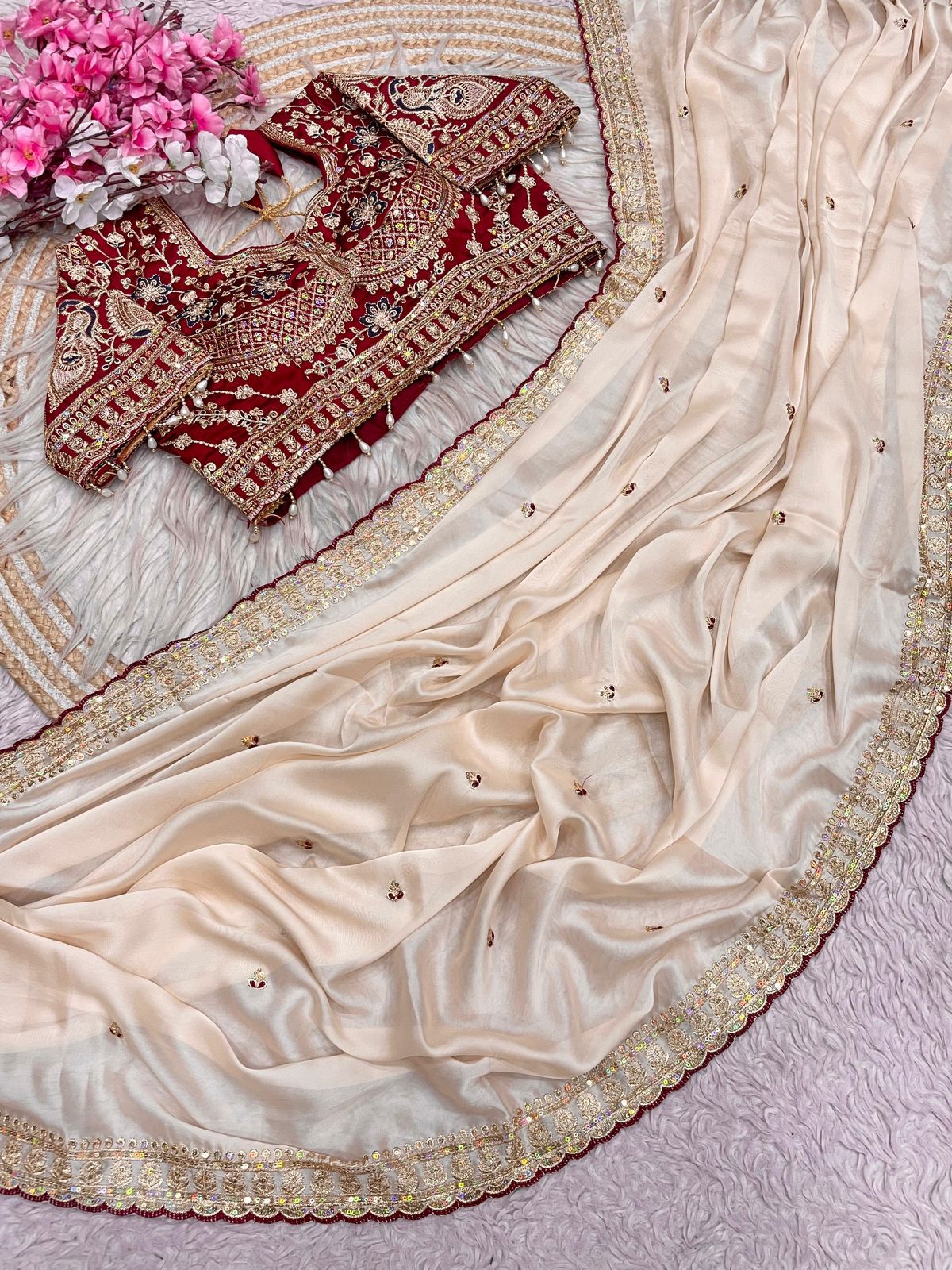 Rangoli silk fully stitched Coding  sequence embroidery blouse with fancy latkan