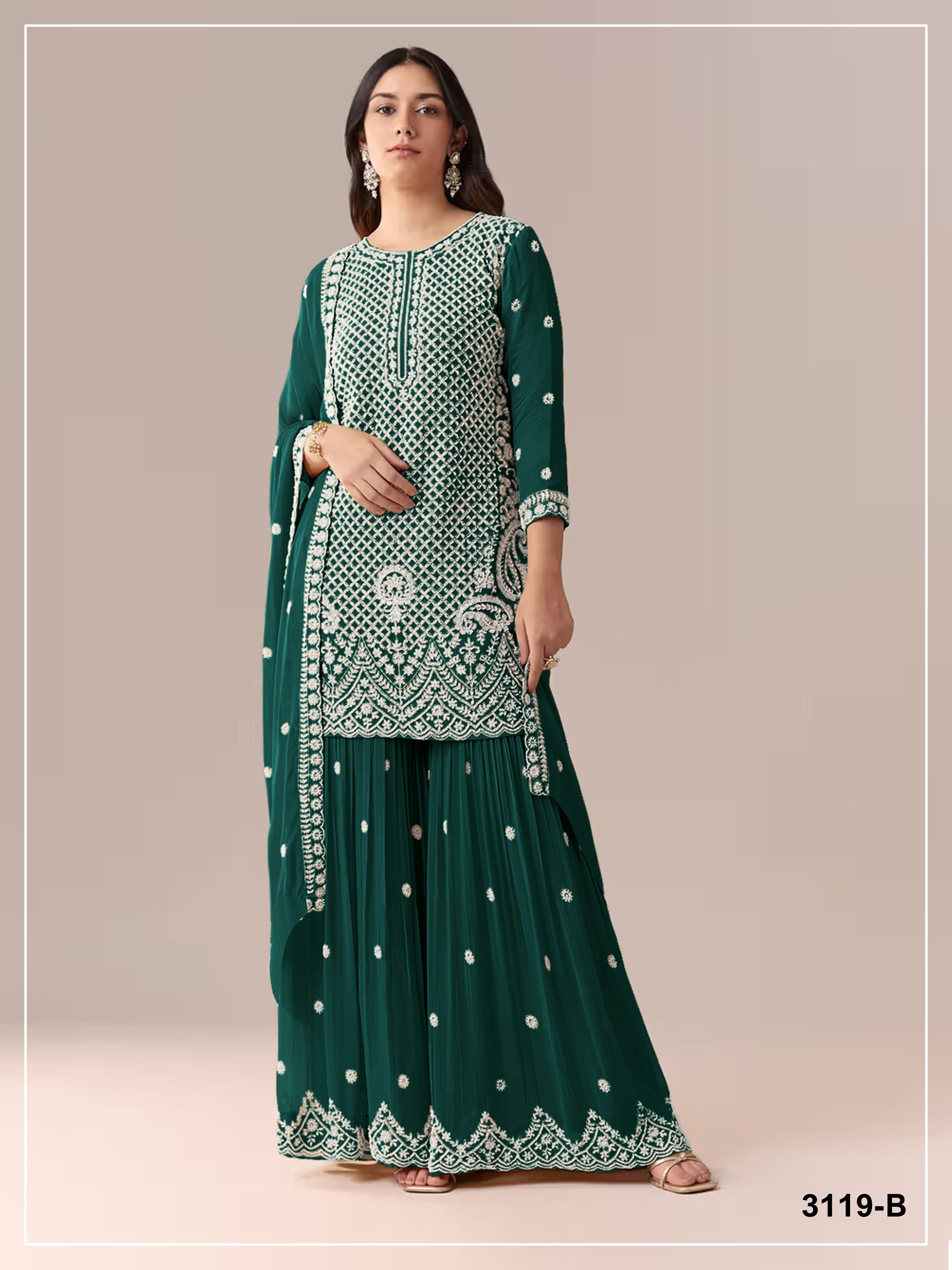 Faux Georgette with Heavy Embroidered Beads + 3mm Sequence Work Suit