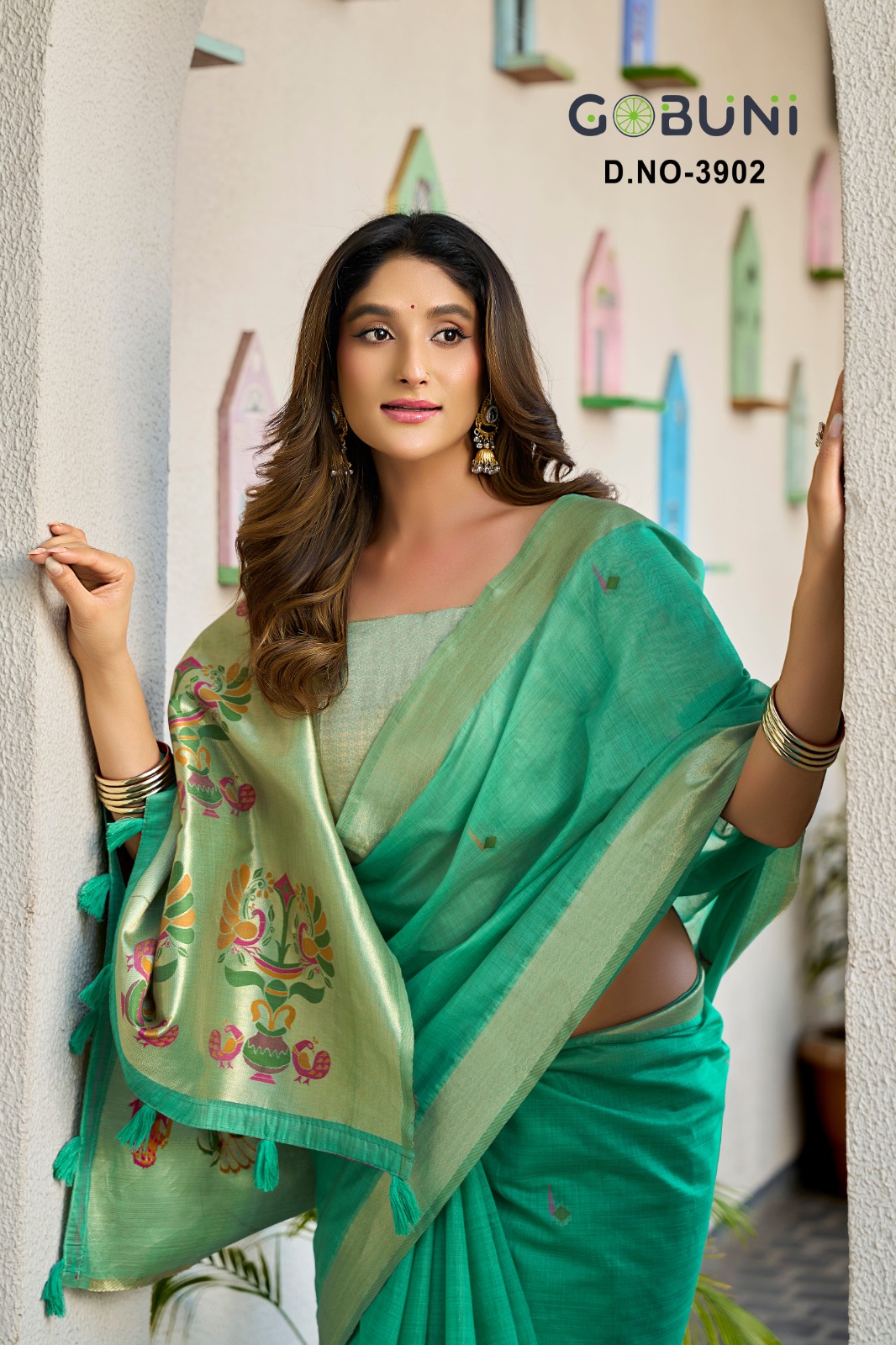 Paitahni pallu cotton jacquard with zari border & Fancy Tassels Saree