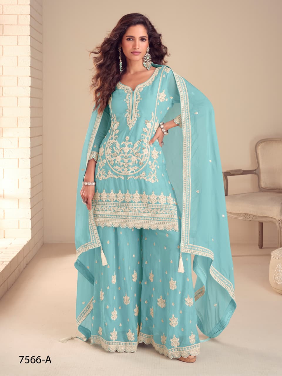 Real Chinon  With  Embroidery siquance work Suit