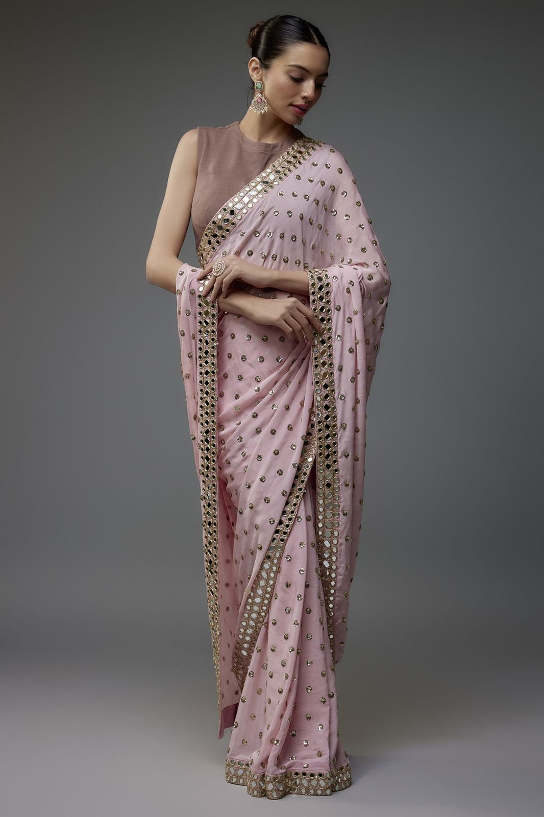 Full Saree of Heavy Quality faux Georgette SEQUINS BUTTI WORK DONE IN SAREE