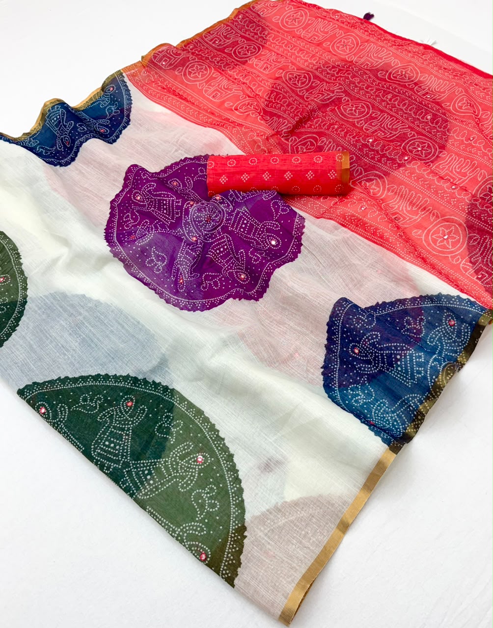 Soft Linen with with Mirror work & Fancy Tassels Saree