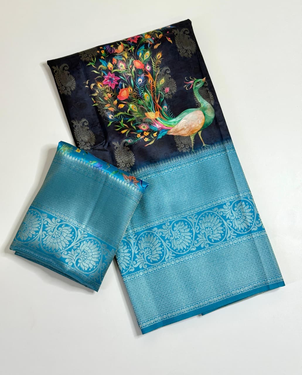 PURE HEAVY NAYLON POLYESTER DOLA SILK JAQURAD WEAVING FULL JARI MANGO BUTTI SAREE