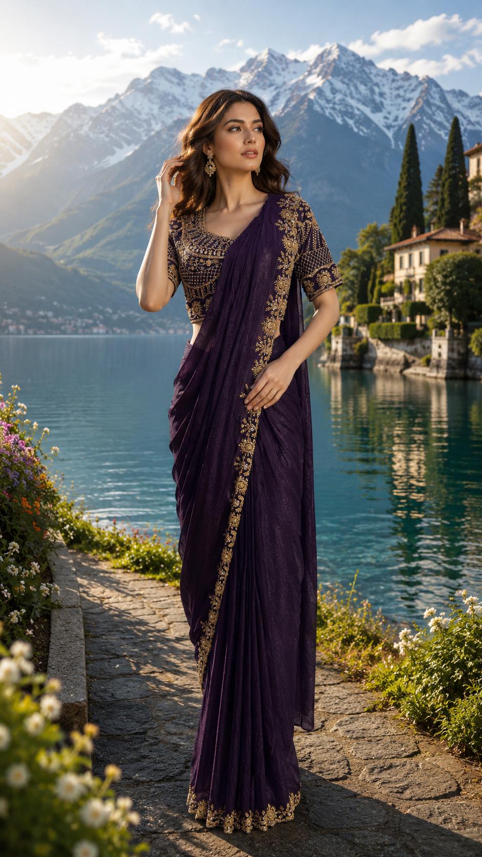BEADS WORK FENDI SATIN SAREE 