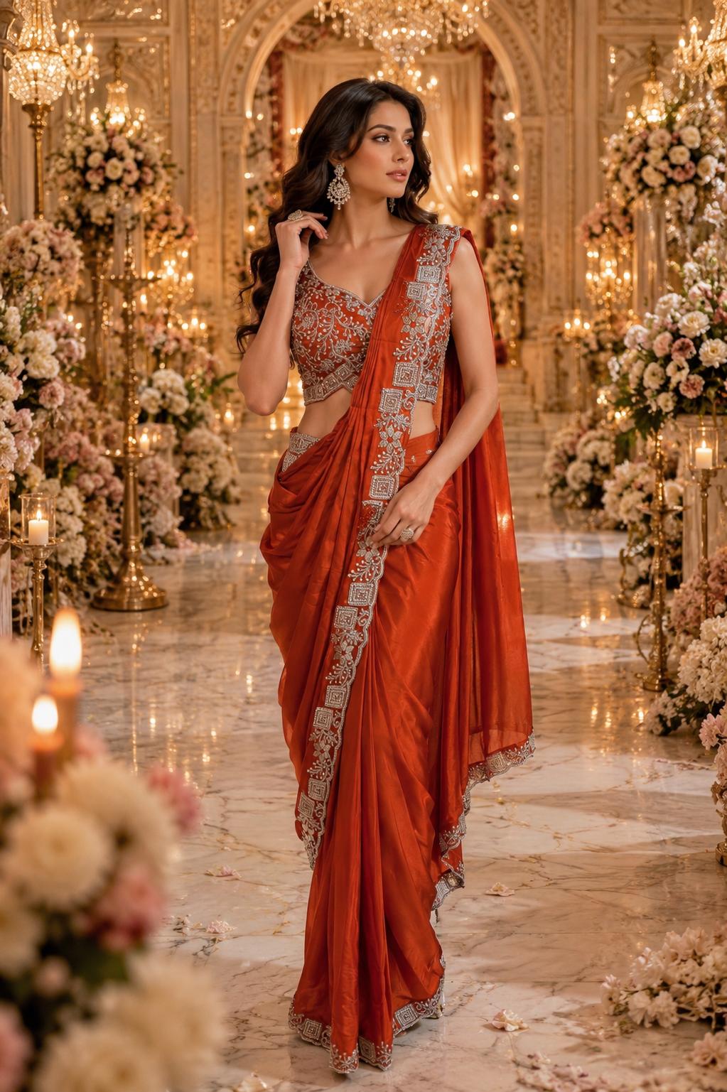  BEADS WORK ARMANI SATIN  SAREE 