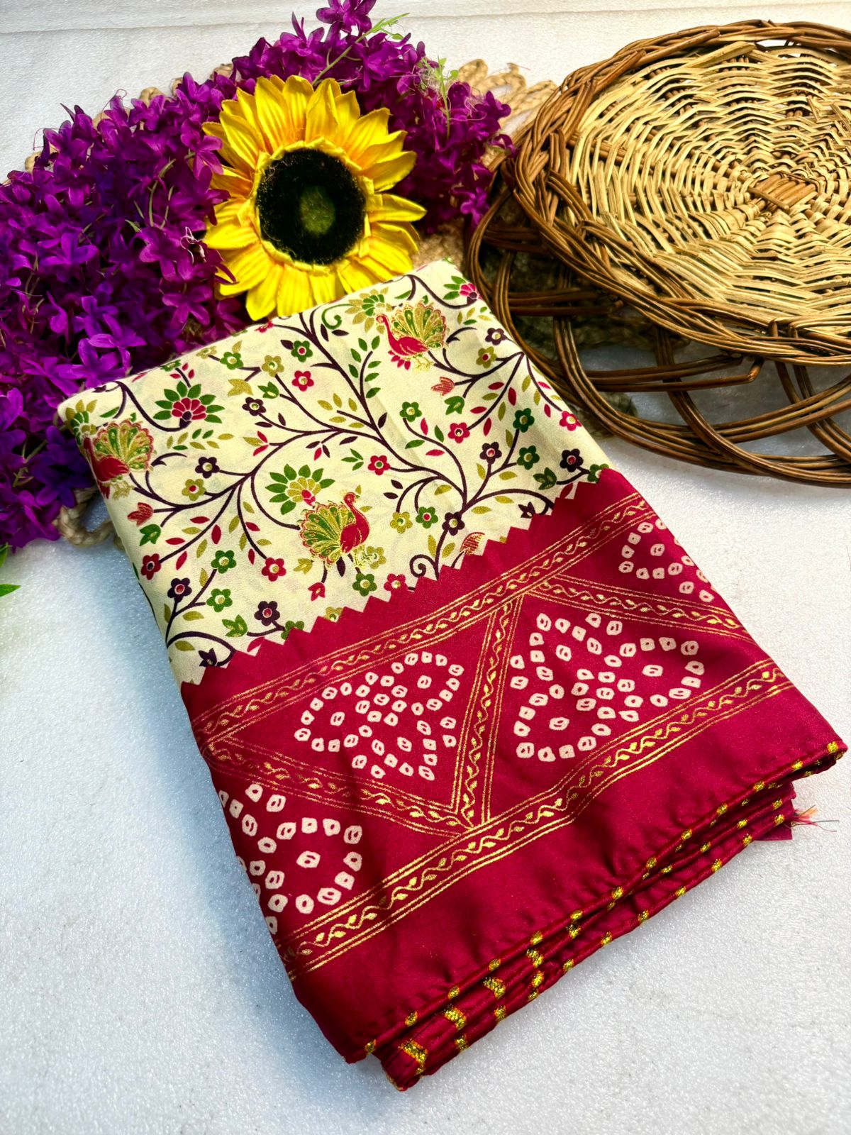Heavy marshmellow  blooming COLOR   end foil dijhayne saree 