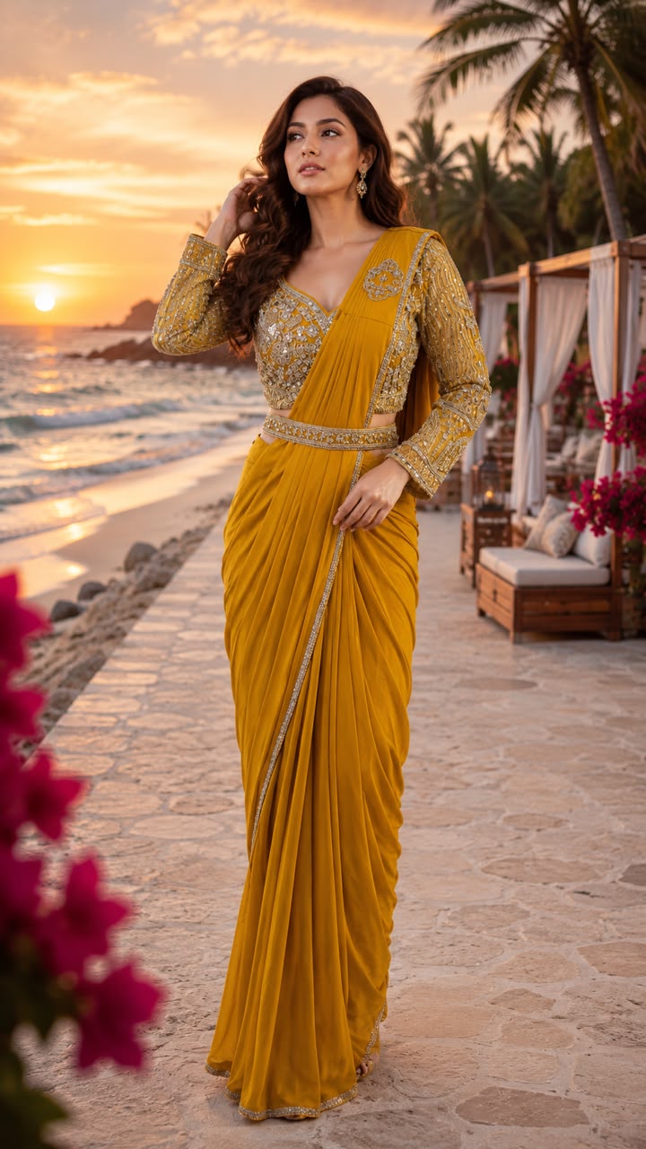 BEADS WORK  SAREE FABRIC IMPORTED LAYCRA