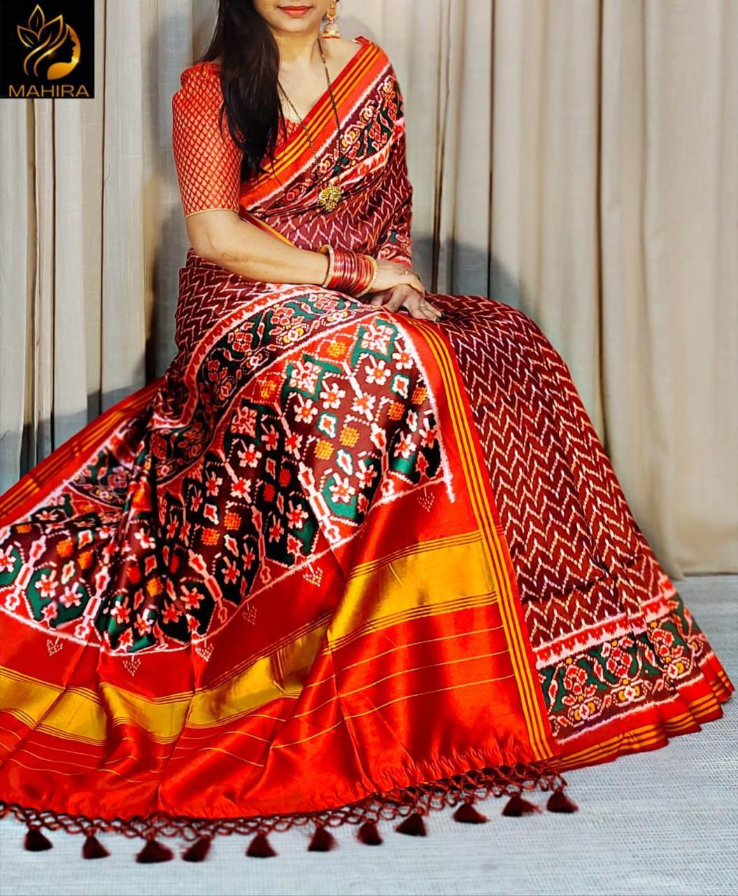 Handloom Silk Patola with Trending designs & Lagadi Patta & weaved zari border Sarees